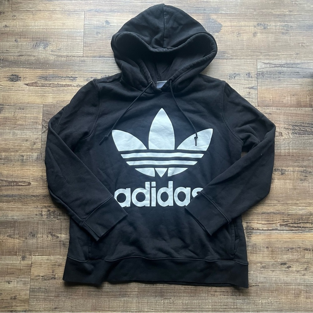 Adidas Women’s Black Trefoil Hoodie Sweatshirt Size Large